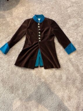 Tasha Polizzi Brown Velvet Blazer with Teal Trim
